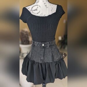 LA' ROS Black Denim Mini Skirt Size Medium